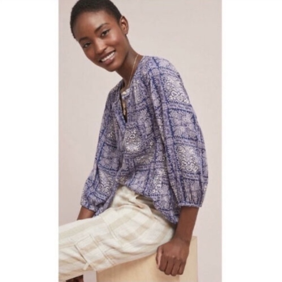 NWT!! Anthropologie AKEMI + KIN Coconino Printed Buttondown Buttons 3/4 Sleeves - Picture 1 of 9